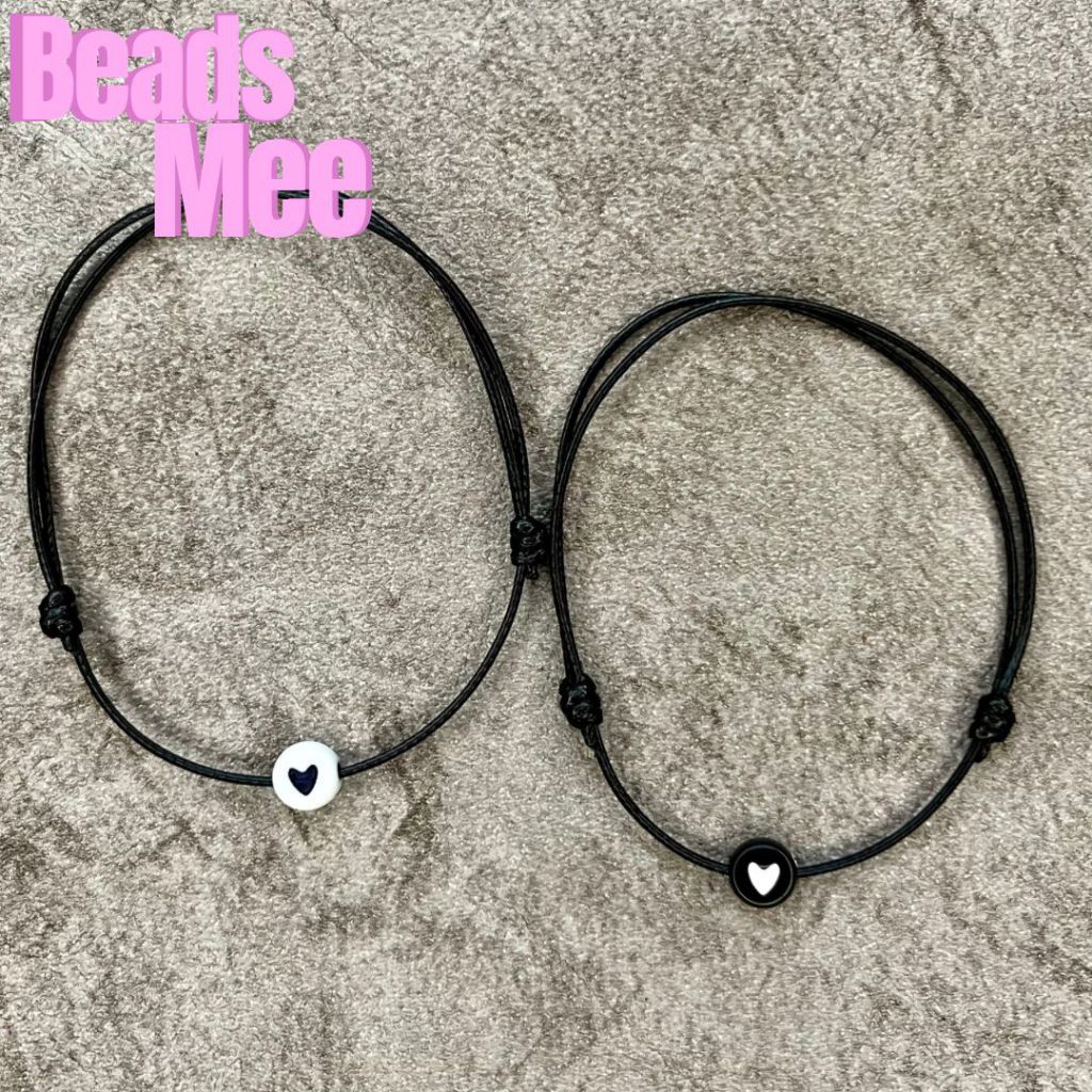 Gelang Couple Hati Keren Gelang Tali Hitam Waterproof