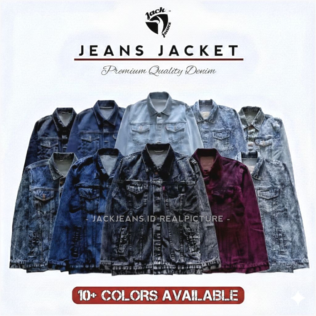 [ PREMIUM QUALITY ] Jaket Jeans Denim Tebal Washed Sandwash Corak Biru Hitam Abu Tua Muda Pria Jins 
