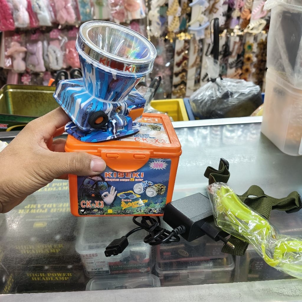 ck-x3 senter kepala menyelam 30watt kiseki senter kepala mini loreng anti air cahaya putih