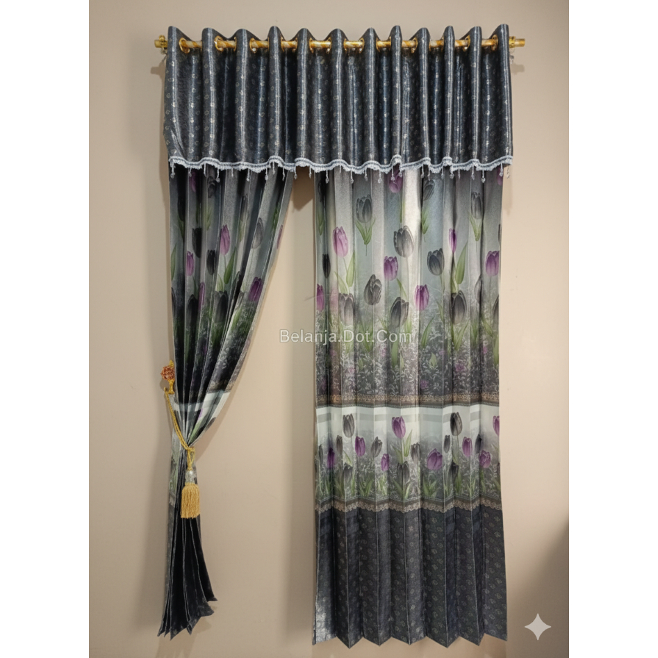 Gorden Blackout Premium/ gorden Motif Tulip Model Poni pisah Jendela & Pintu Mewah Gold