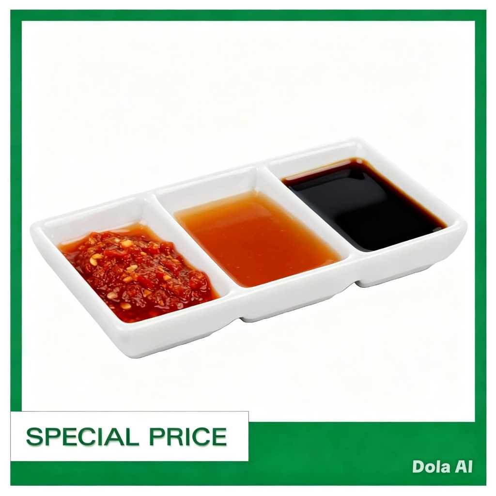 Piring tempat Sambal Segi Sekat 3 Keramik Porselen