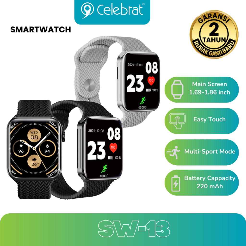 Celebrat SW-13 SmartWatch  AI Voice Assistance I Multiple-Sport Mode I Bluetooth Call Garansi 2 Thn