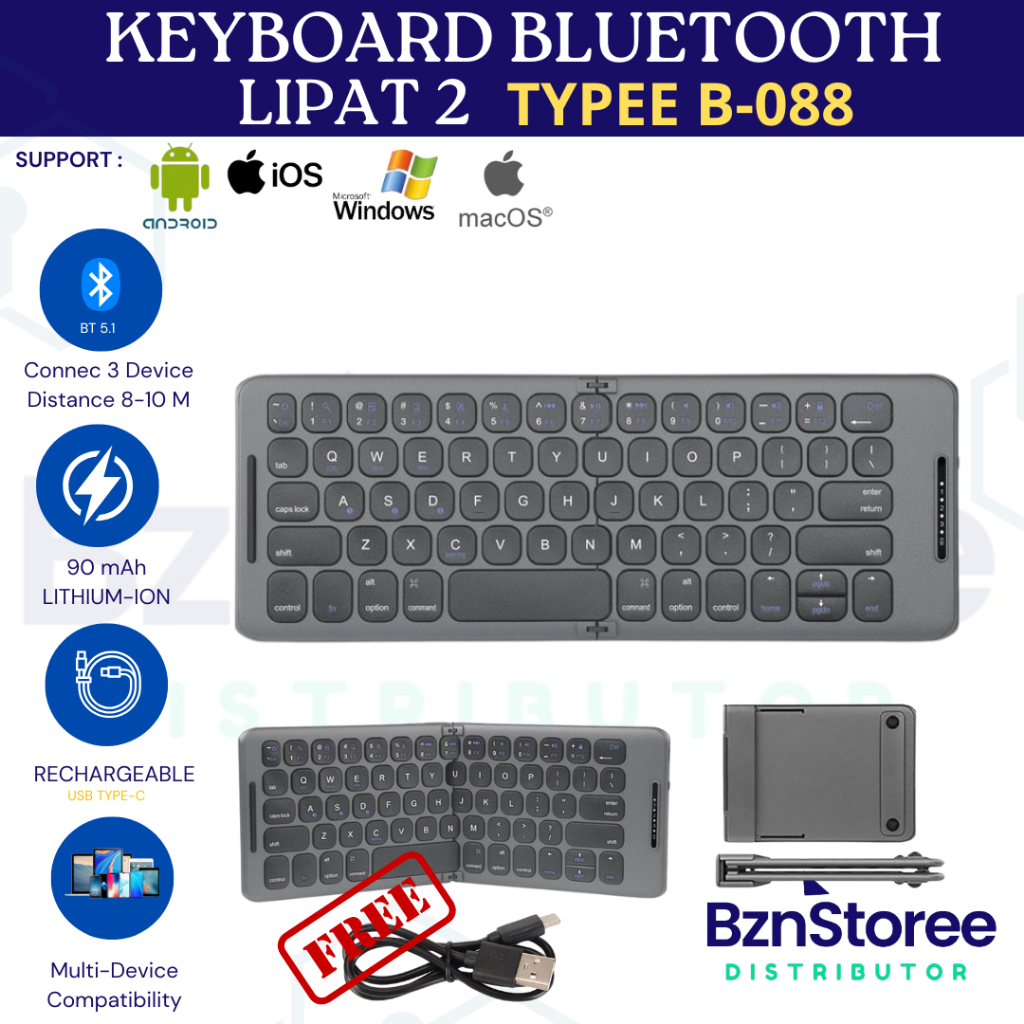 Keyboard Lipat Wireless Bluetooth Mini Portable Foldable Laptop HP Tablet /Foldable Wireless bluetoo