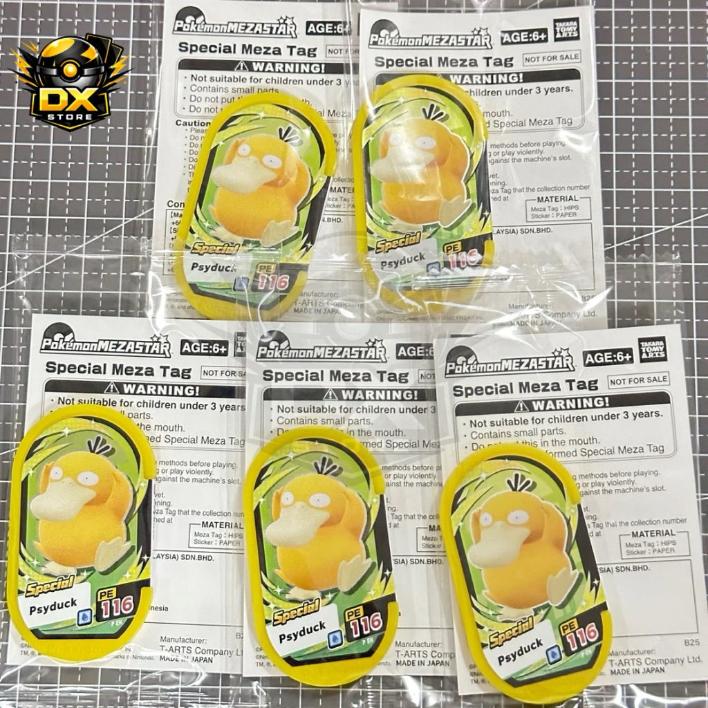 POKEMON MEZASTAR - PSYDUCK SPECIAL TAG ORIGINAL Kuning Yellow SEALED NEW MEZASTAR Pokemon Indonesia 