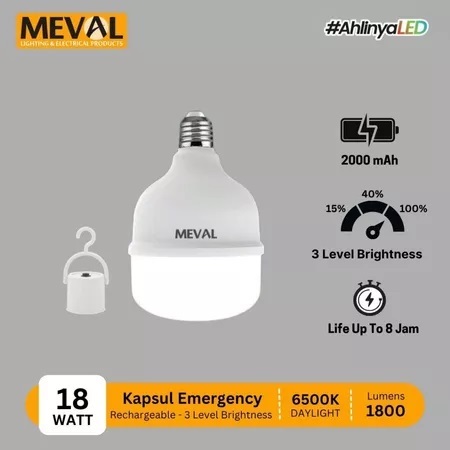 Lampu Darurat Kapsul LED MEVAL 3 Level Brightness 18 Watt Berkualitas Produk Asli
