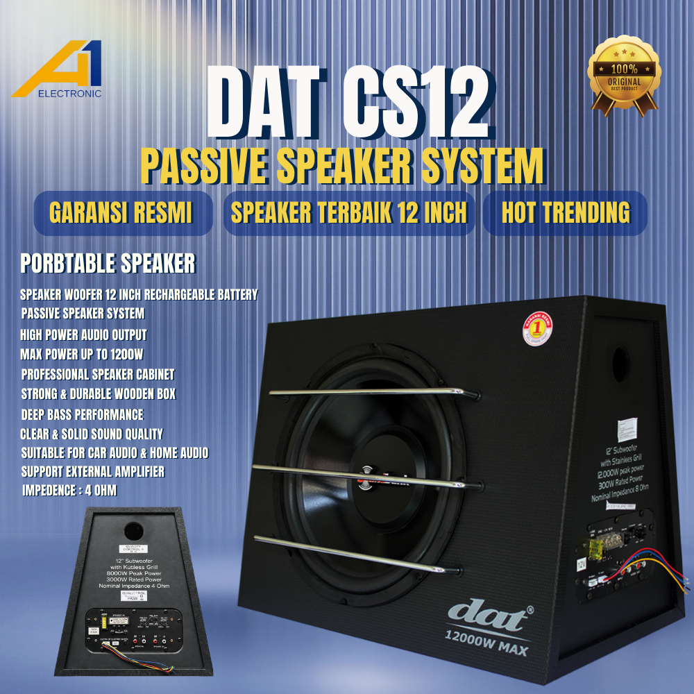 Speaker DAT CS 12 / CS12 Subwoofer Aktif Mobil 12 Inch Full Woofer Basstube