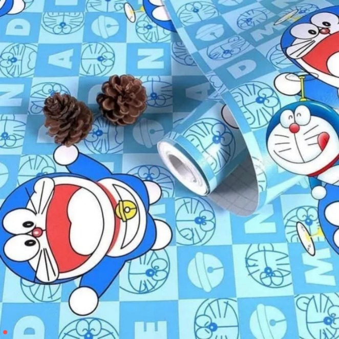 READY Wallpaper Dinding Kamar Tidur Stiker Dekorasi Rumah Motif Doraemon Kotak Doraemon