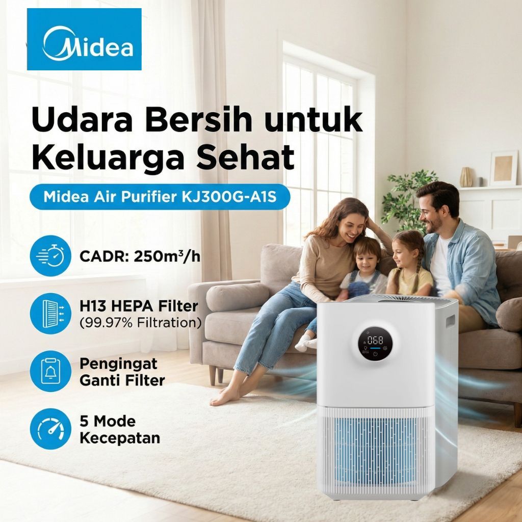 Midea | Air Purifier Anti Bakteri | Penyaring Udara Hepa Filter Remote Control | Purifier ANTI BAU