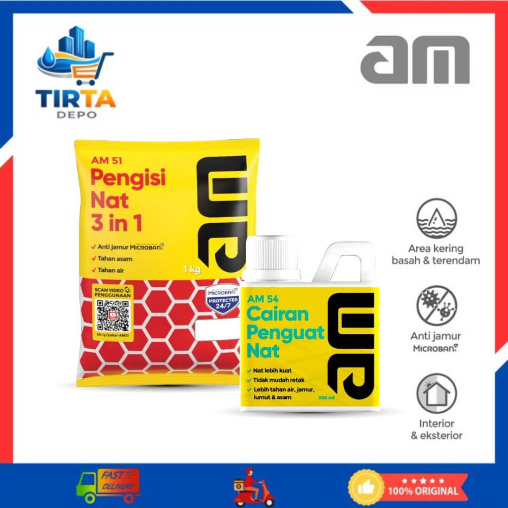 Paket Bundling AM 51 Pengisi Nat Anti Jamur Tahan Air Tahan Asam 1 kg Cairan Penguat AM 54 330ml