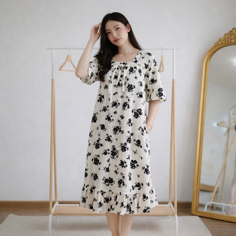 [Hallyu] Daster Wanita Dewasa Ruffle Lengan Pendek Babydoll | Baju Tidur Daster Wanita Lengan Pendek