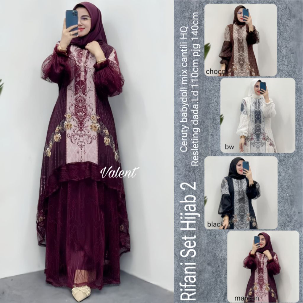 Rifani Dress Wanita Ceruty Babydol set Hijab bestseller by Valent
