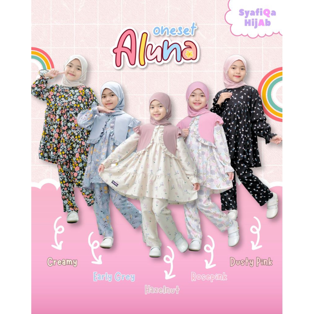 READY SYAFIQA HIJAB TUNIK SET JILBAB - ONESET HIJAB ANAK  | ONESET ALUNA SERIES BY SYAFIQA | ORIGINA
