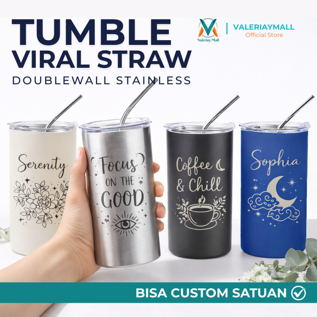 Tumbler Minum Sedotan Aesthetic Tumbler Stainless Steel 600ml Botol Minum Valeriay Mall