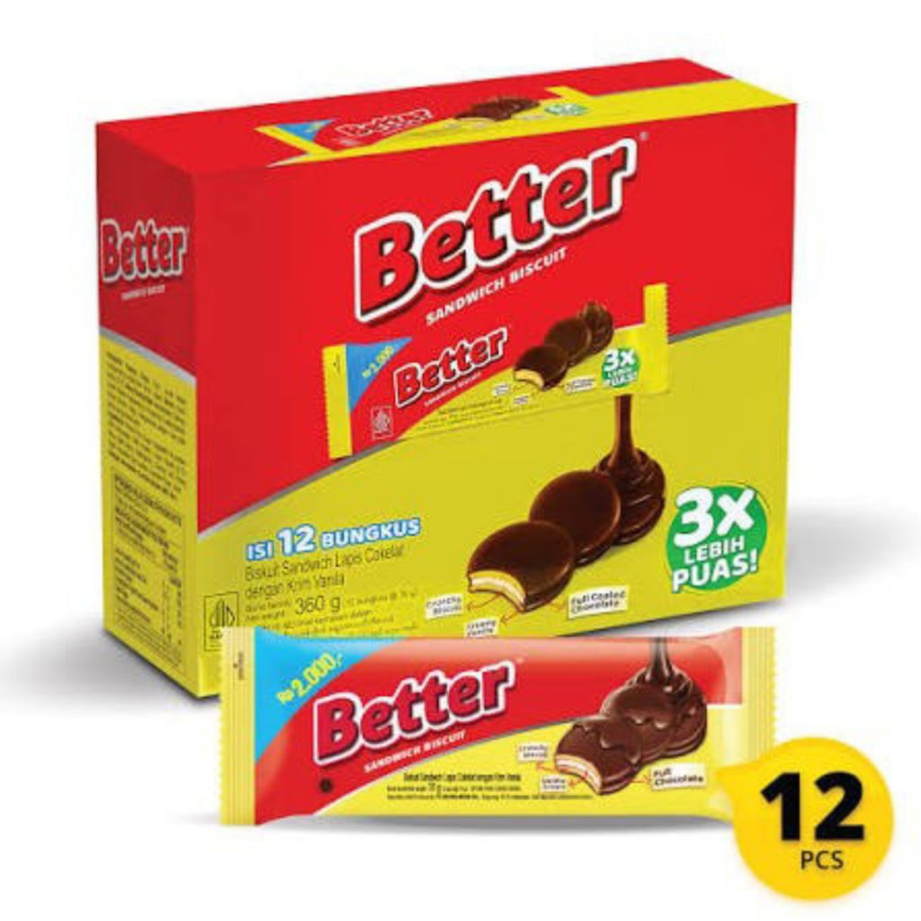 10 Sachet Biskuit Wafel Better Karamel - Coklat Gurih, Krim Vanilla Lembut, Kemasan Praktis