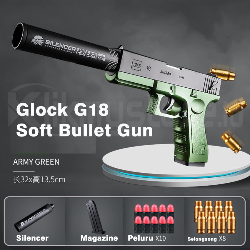Glock G18 Pistol Senjata Mainan Anak Tembak Tembakan Kokang Soft Bullet Gun Toy Perang Pertempuran O