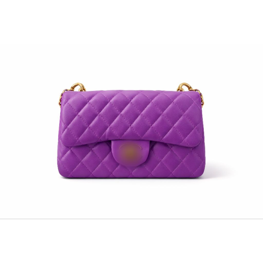 Tas Selempang Wanita Kekinian Quilted Ungu Rantai Gold Elegan