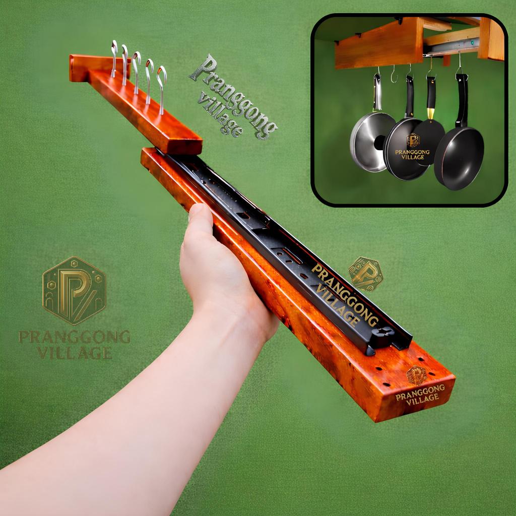 Rel Gantung Panci Geser Kayu Solid Aksesoris Dapur Bawah Lemari PRANGGONG VILLAGE