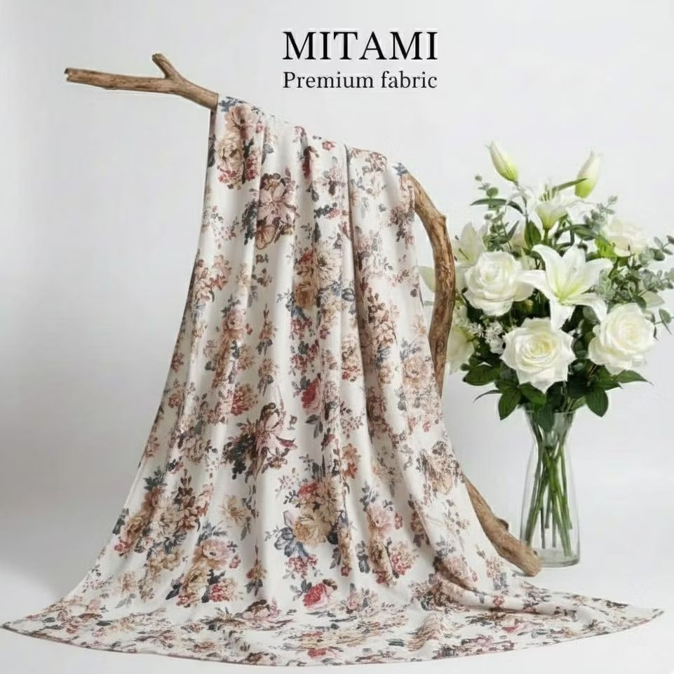 Kain Satin Motif Silk Floral - Bahan Maxmara / Roberto Cavali Motif Bunga (Harga Per 0,5)DZK