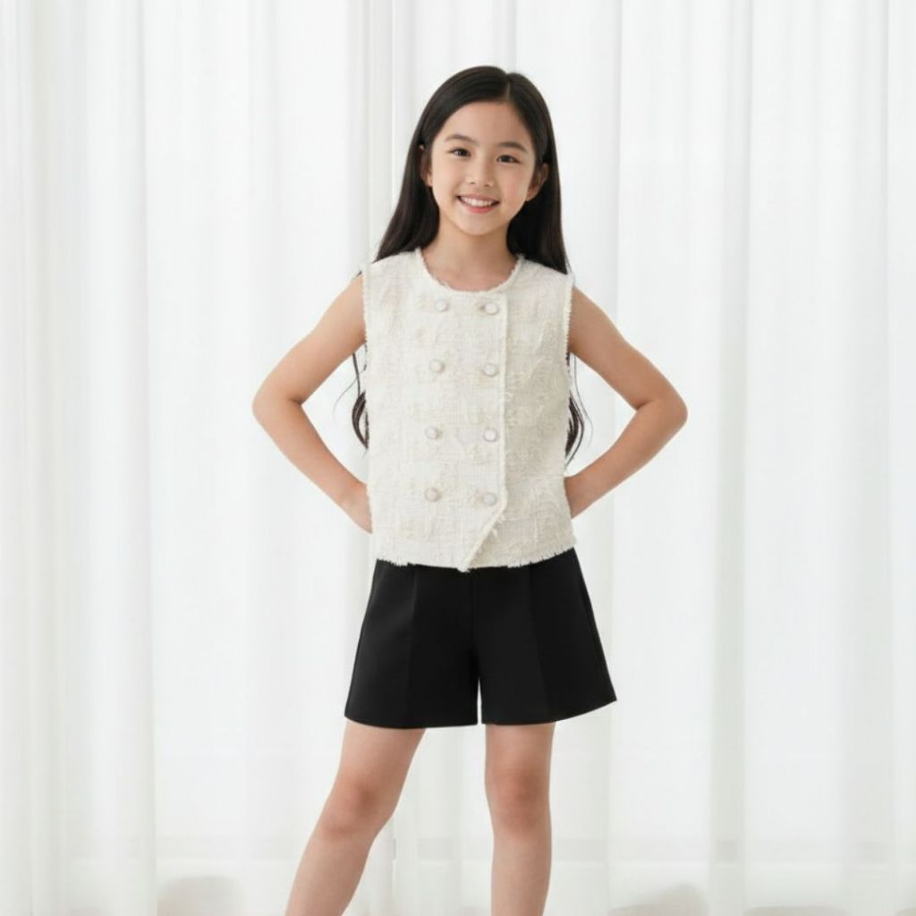 gentlekiddie BAJU VEST TWEED ANAK PREMIUM - AHYEON VEST - Rompi Korea Anak Perempuan Cewek