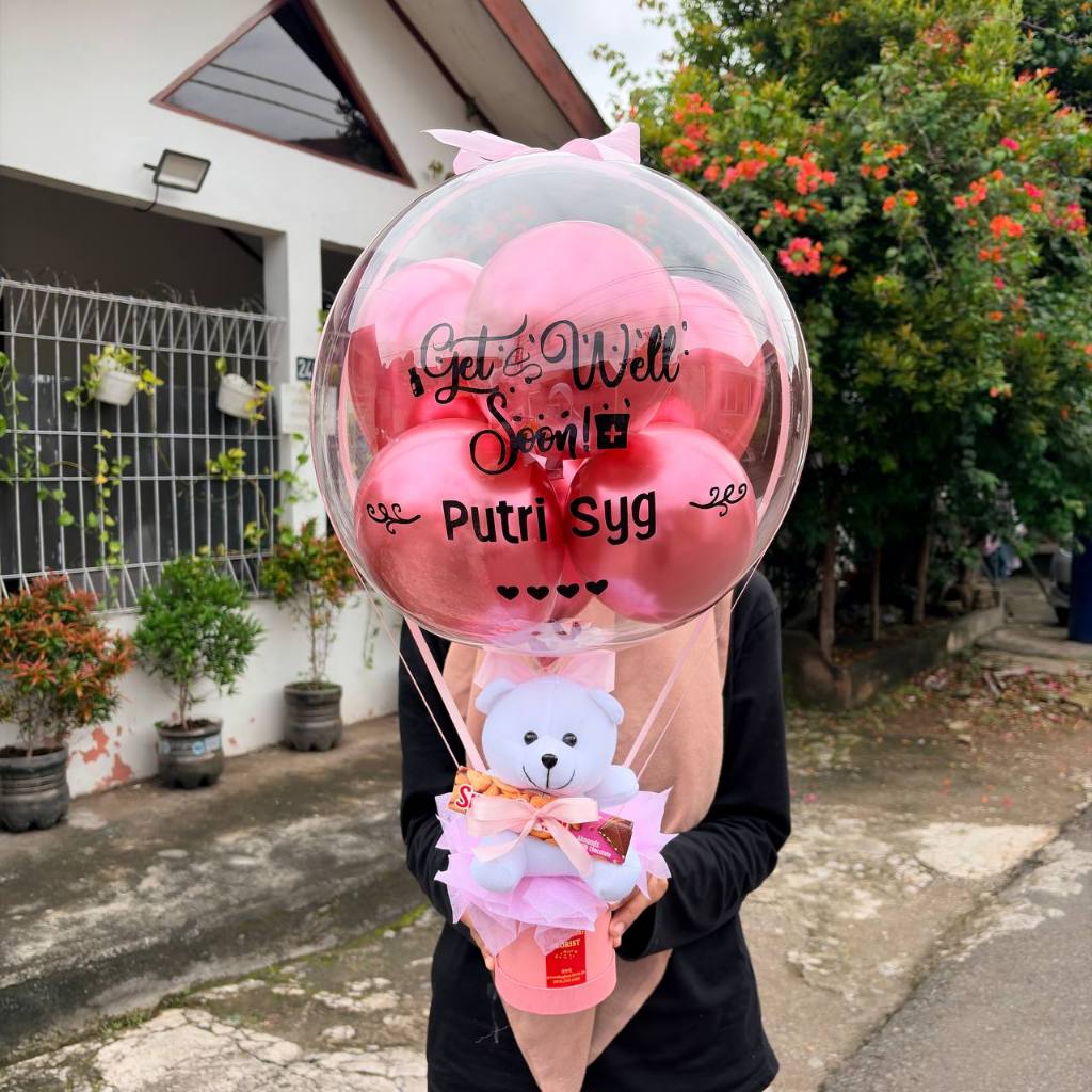 <Bisa Kirim Hari Ini>  Buket Bouquet Balon Boneka Depan + Coklat - Morning Glory
