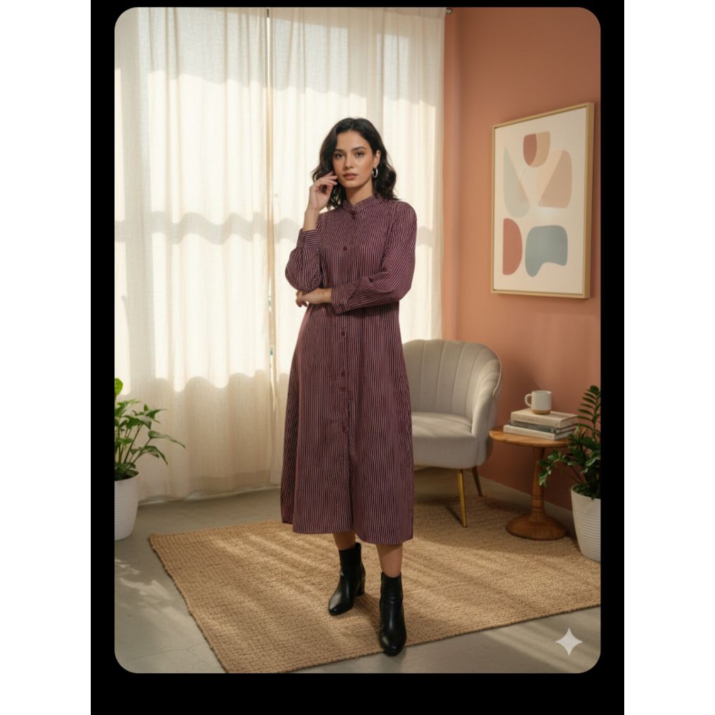 MIDI DRESS SALUR/DRESS. SALUR WANITA