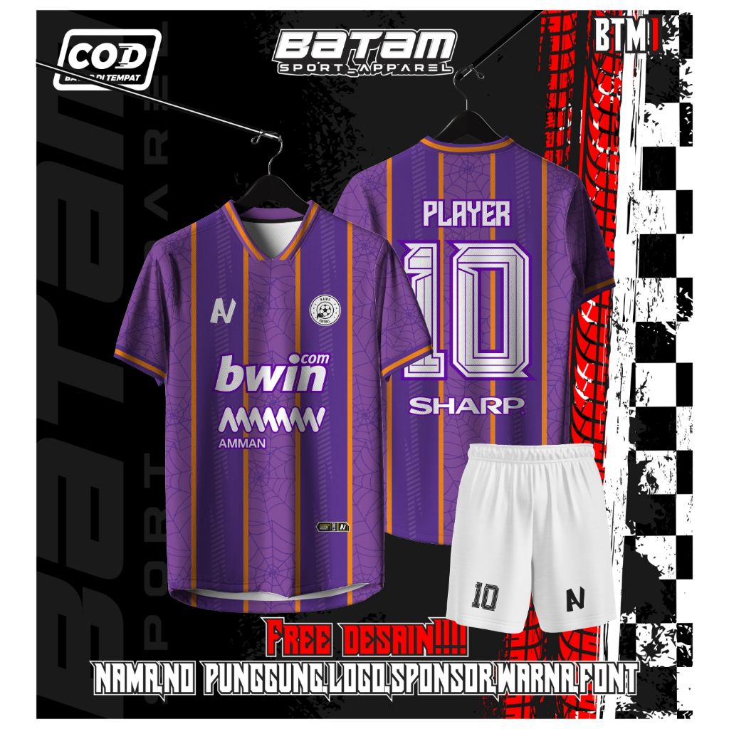 JERSEY FUTSAL / SEPAKBOLA FULL PRINTING UNGU KEREN BEBAS CUSTOM DESIGN FREE NAMA DAN NOMOR PUNGGUNG 