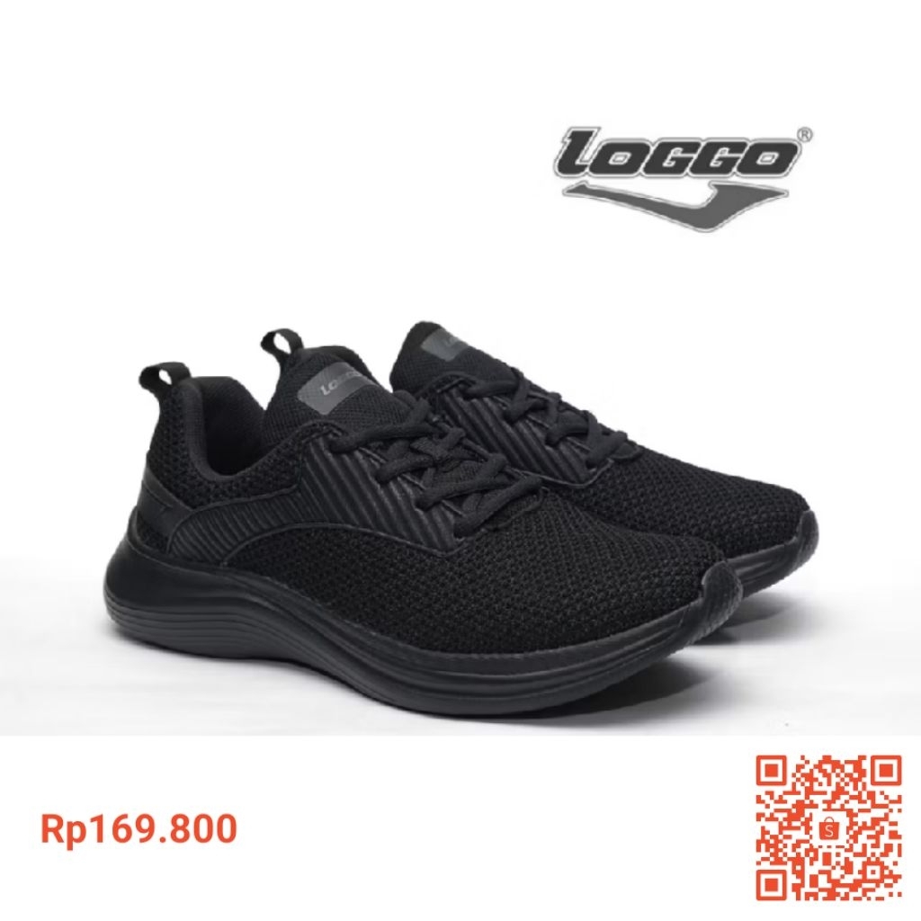 Sepatu Running Loggo Full Black Ori Second Like New | Preloved Sepatu Hitam
