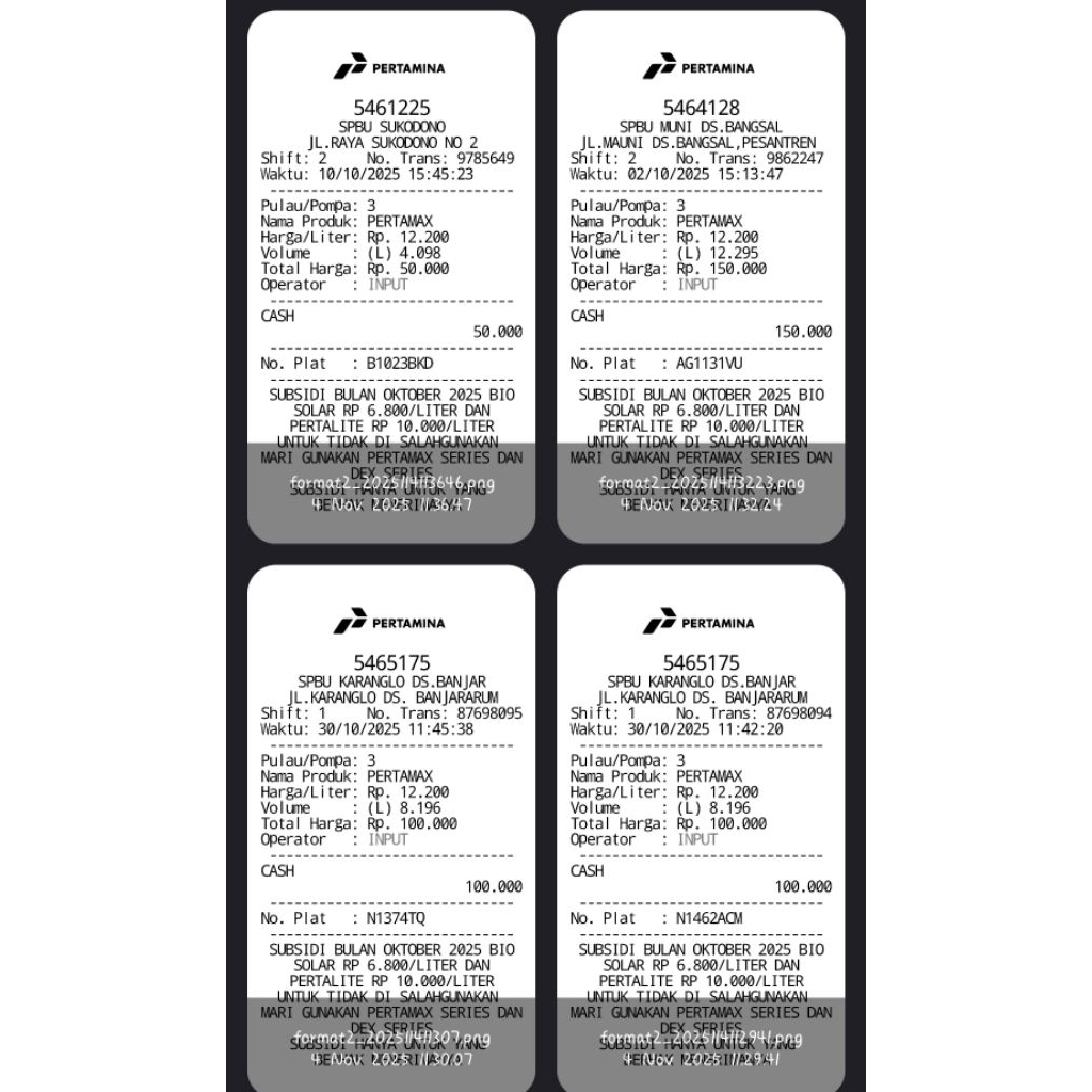 Struk Pembelian SPBU/Bill Bensin
