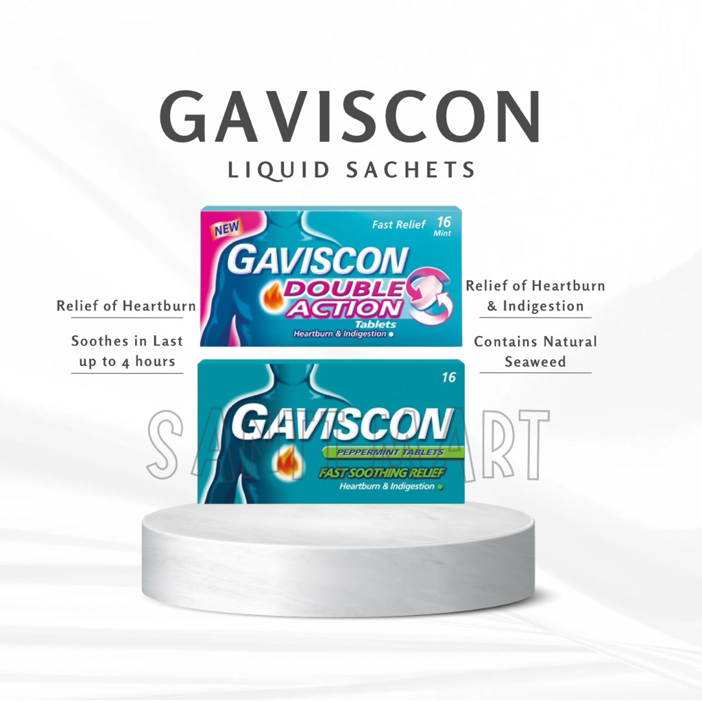 (SANTI MART) MALAYSIA Gaviscon Double Action / Peppermint Tablets 16s || Heartburn Gerd Fast Soothin
