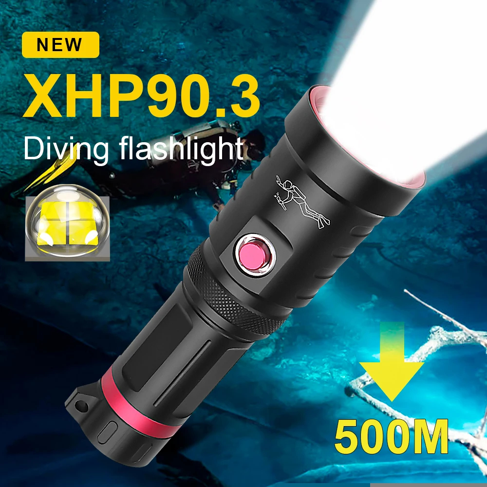 New Most Profession XHP90.3 Diving Flashlight 18650 High Power Led Torch Light Underwater IP68 Water