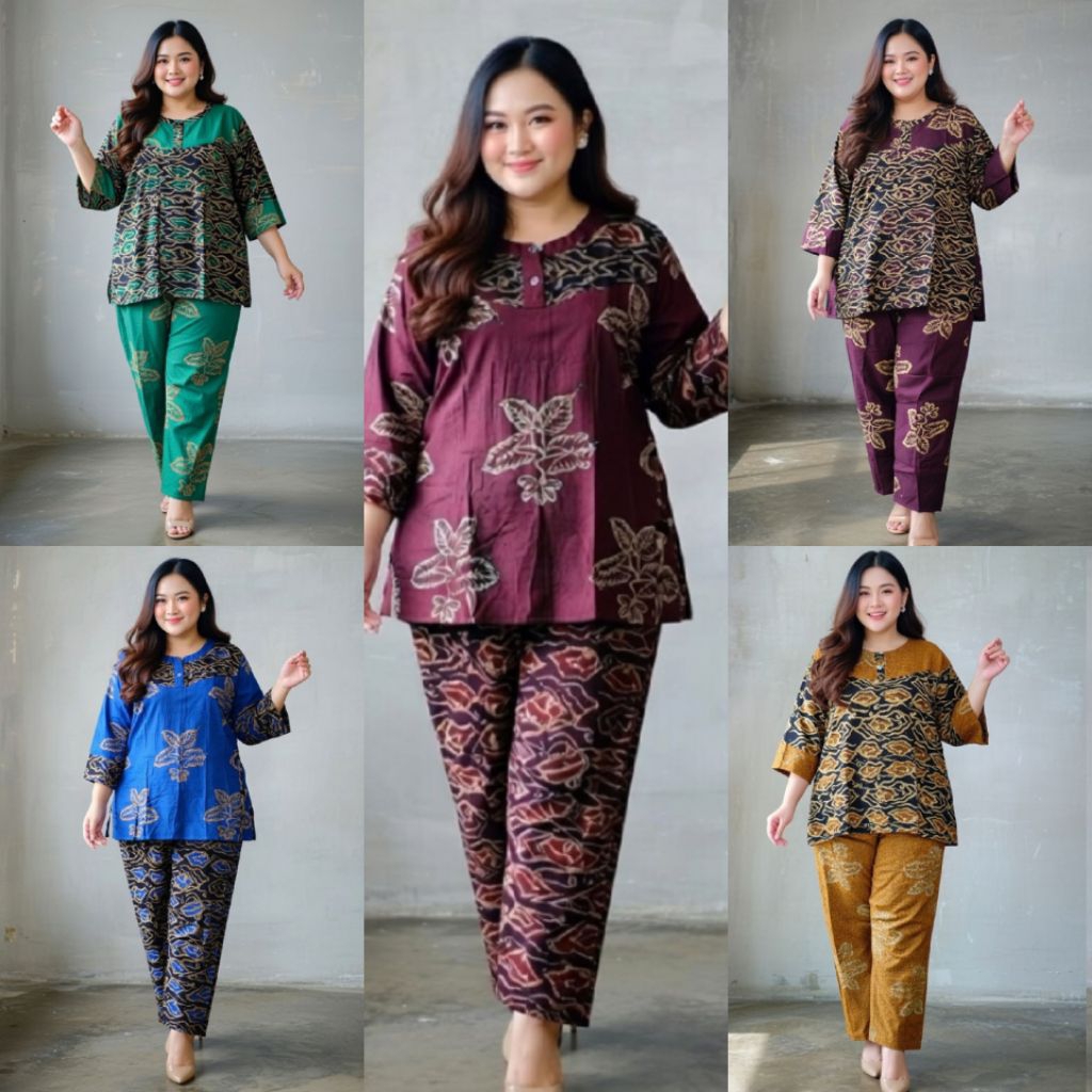 Setelan JUMBO Wanita Batik Cap Busui LD 120 Oneset Motif Sunan Rayon Tebal Premium