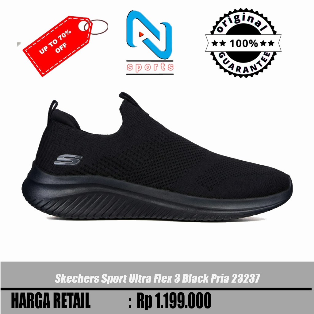 Sepatu Skechers Sport Ultra Flex 3 Black Pria 232337/BBK Original 100%