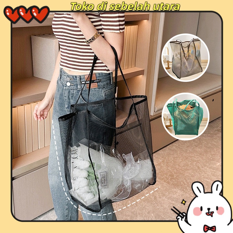 Tas Selempang Jaring Transparan - Tas Pantai Besar Serbaguna, Tas Belanja Kapasitas Besar dengan Des