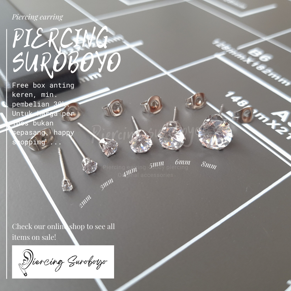Anting Tindik Pria Permata Zircon Silver Anting Tusuk Permata Putih Anting Tindik Permata Titanium A