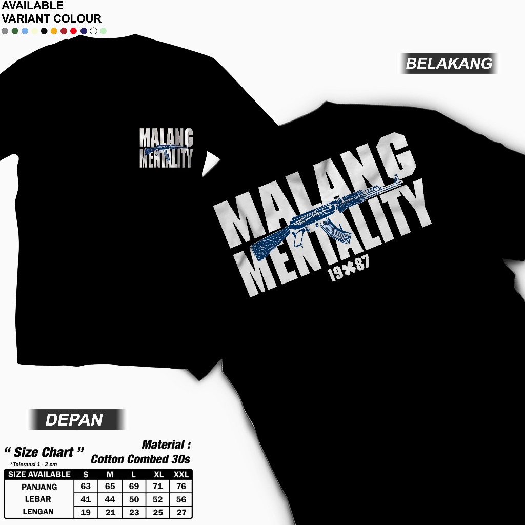 T-shirt Malang Mentality Kaos Pria Dewasa Casual Unisex Bahan Katun Combed 24s Tebal