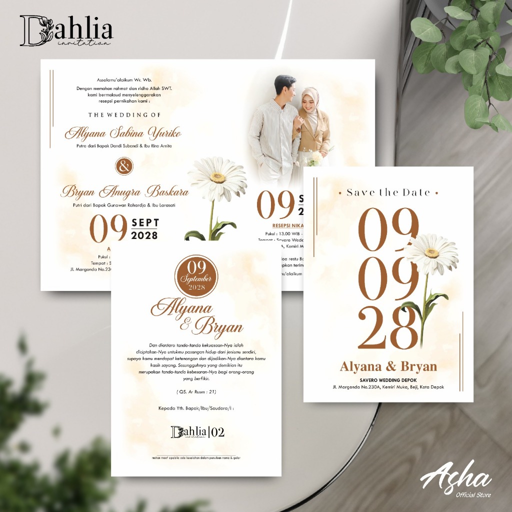 UNDANGAN PERNIKAHAN CUSTOM COLOUR - CETAK UNDANGAN NIKAH DAHLIA WARNA BORDERLESS