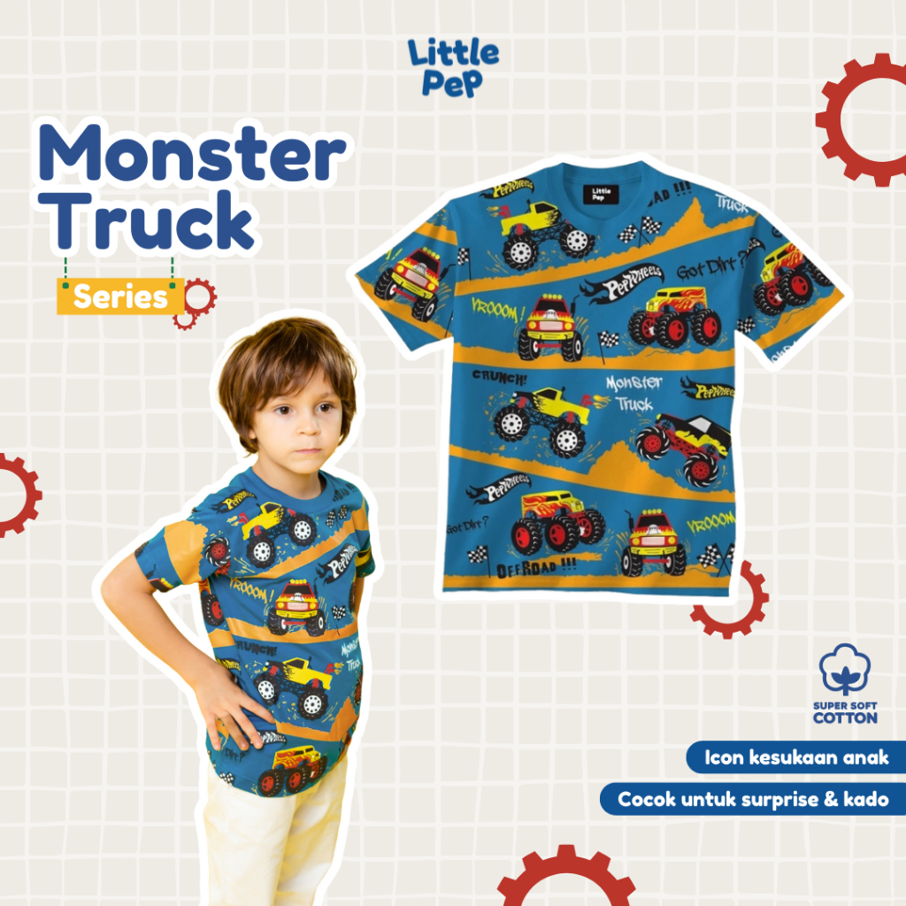 Little Pep - Monster truck - Kaos anak dan dewasa motif mobil truk offroad