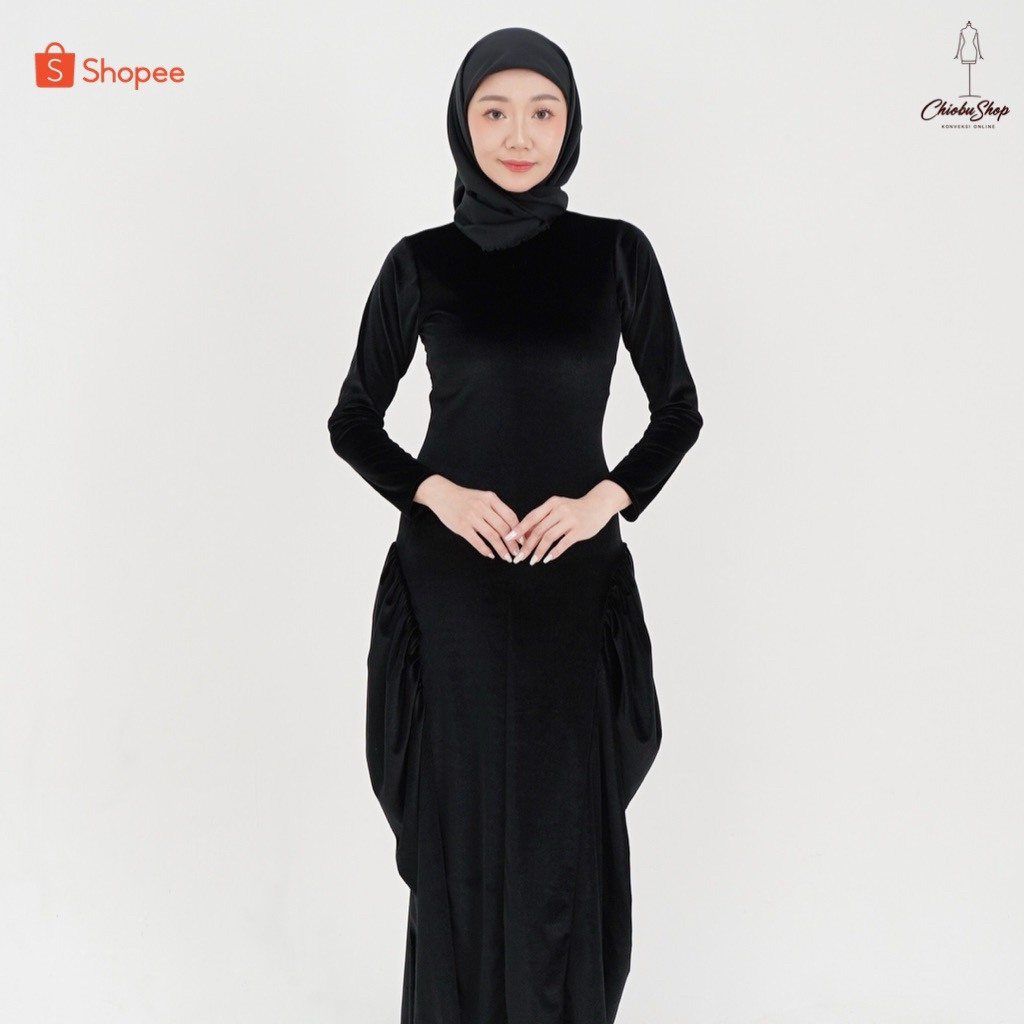 Chiobushop - [Kayla] Dress Bludru Velvet Wanita Hijab Party Simple Bridesmaid Kondangan Pestae