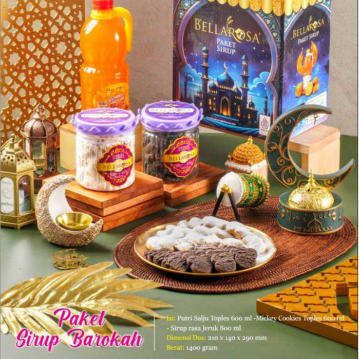 PAKET BELLAROSA SIRUP DAN KUE / HAMPERS KUE KERING LEBARAN 1 BOTOL SIRUP DAN 4 TOPLES KUE