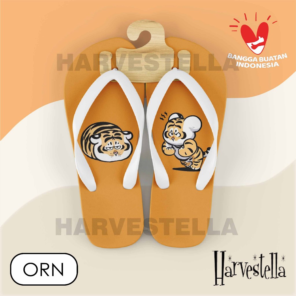 [SANDAL JEPIT V2] Alexander the Fat Tiger (ORN), Harvestella Sendal Santai Pantai Motif Spon bukan K