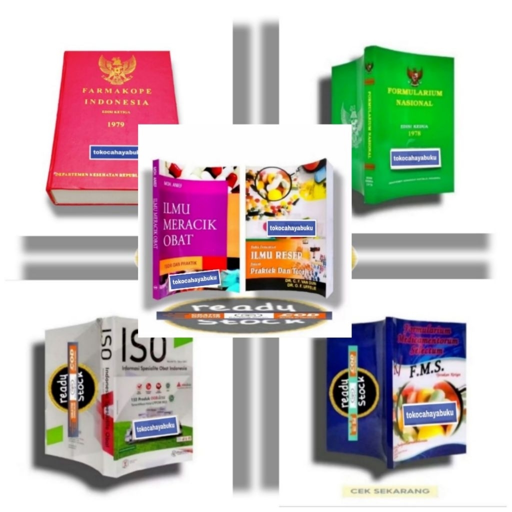 PAKET 6 BUKU FARMASI : FI 3 ( FARMAKOPE INDONESIA Ed. 3 ), ISO, FORNAS, IMO, FMS, ILMU RESEP VANDUIN