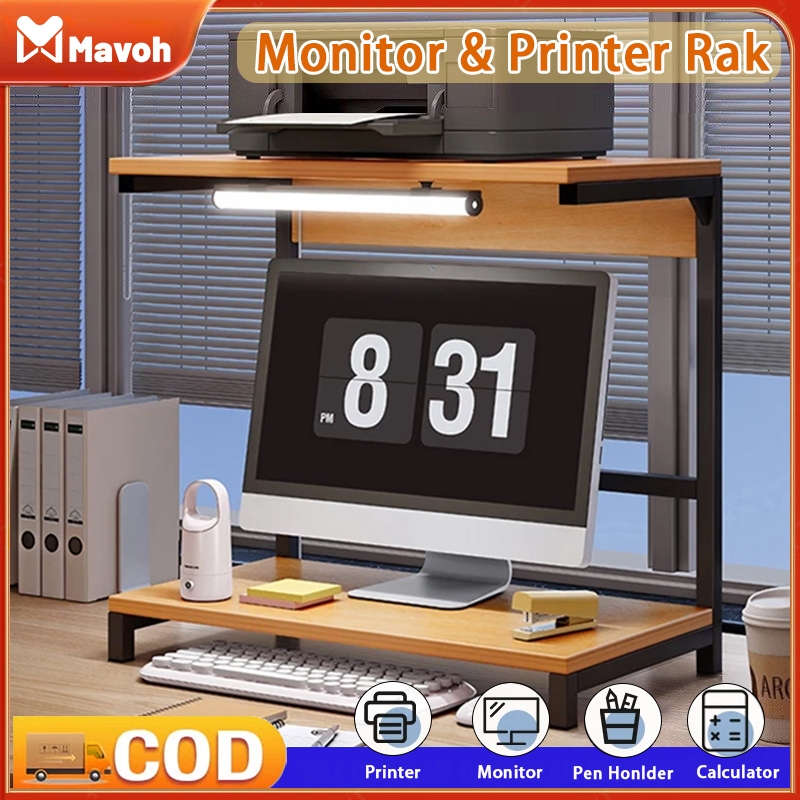 Stand Monitor Kayu Rak Monitor dan Rak Printer | Meja Printer Monitor Rak Monitor Desktop Rak Penyim