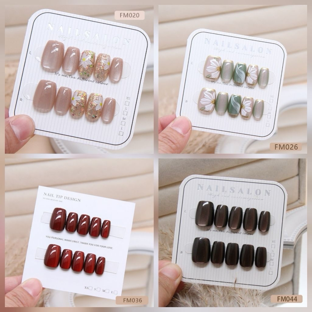 Kode FM | PART 1B MOTIF BARU - Kuku Cantik 10pcs set Kuku Palsu free lem jelly Fake Nails Kuku Palsu