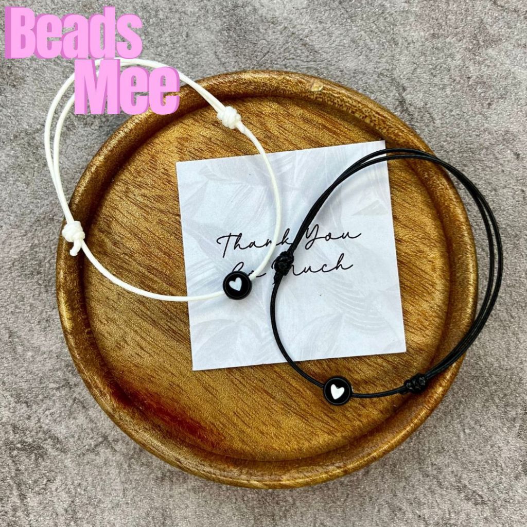 Gelang Couple Motif Hati Putih Gelang Tali Hitam Premium