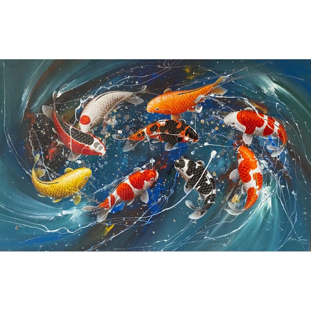 Lukisan Ikan Koi Ciprat, Lukisan Koi Abstrak, Lukisan Asli Buatan Tangan