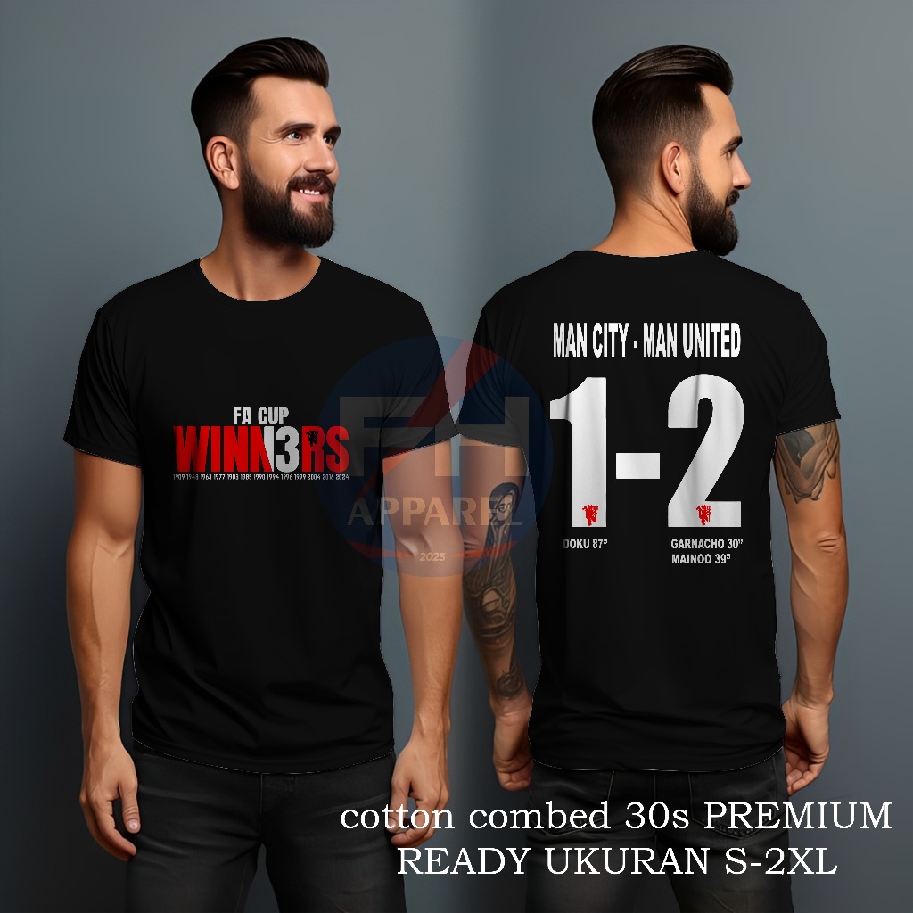 T-Shirt Kaos Distro Pria Man.United Juara / WINN3RS 1-2 vs City / Kaos MU / Kaos Manchester United /