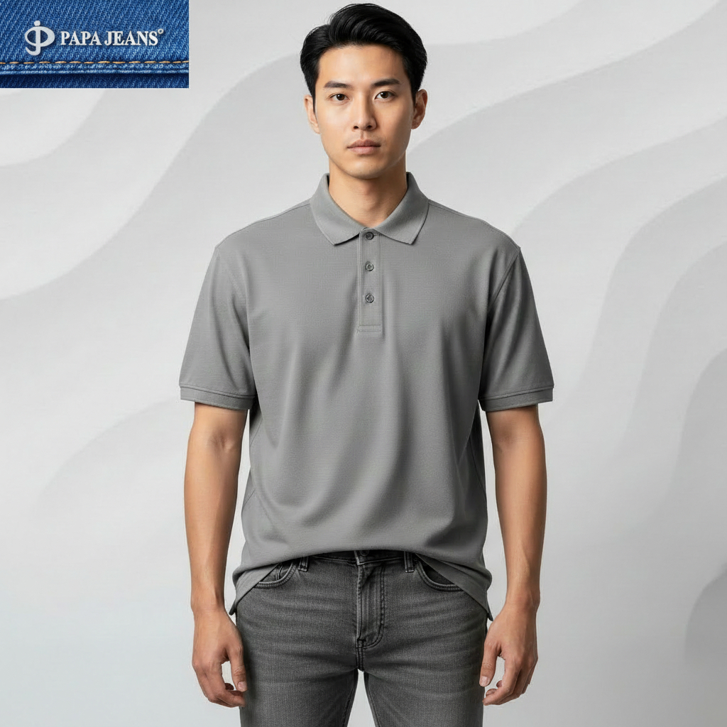 Kaos Kerah Polo Shirt Lengan Pendek Papa Jeans Abu Grey