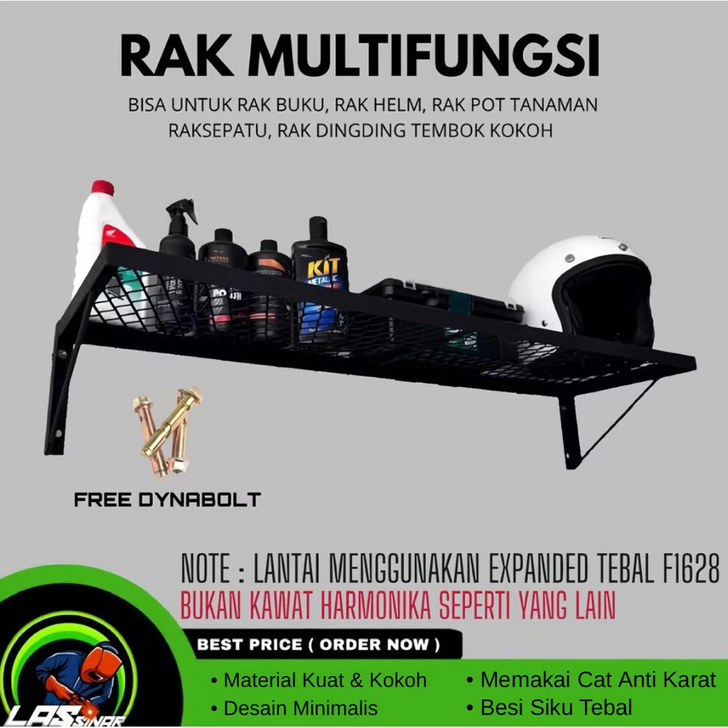 Rak Dinding Multifungsi Besi Kuat – Rak Helm, Rak Buku, Rak Sepatu, Rak Pot Tanaman, Rak Ambalan Pot