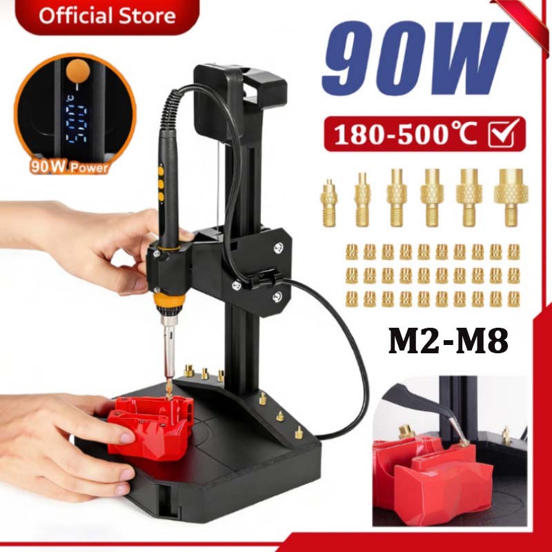 Vertical Professional Heat Set Insert Press Pro 90W Digital Soldering Iron Kit M2-M8 Nut Kit Solder 