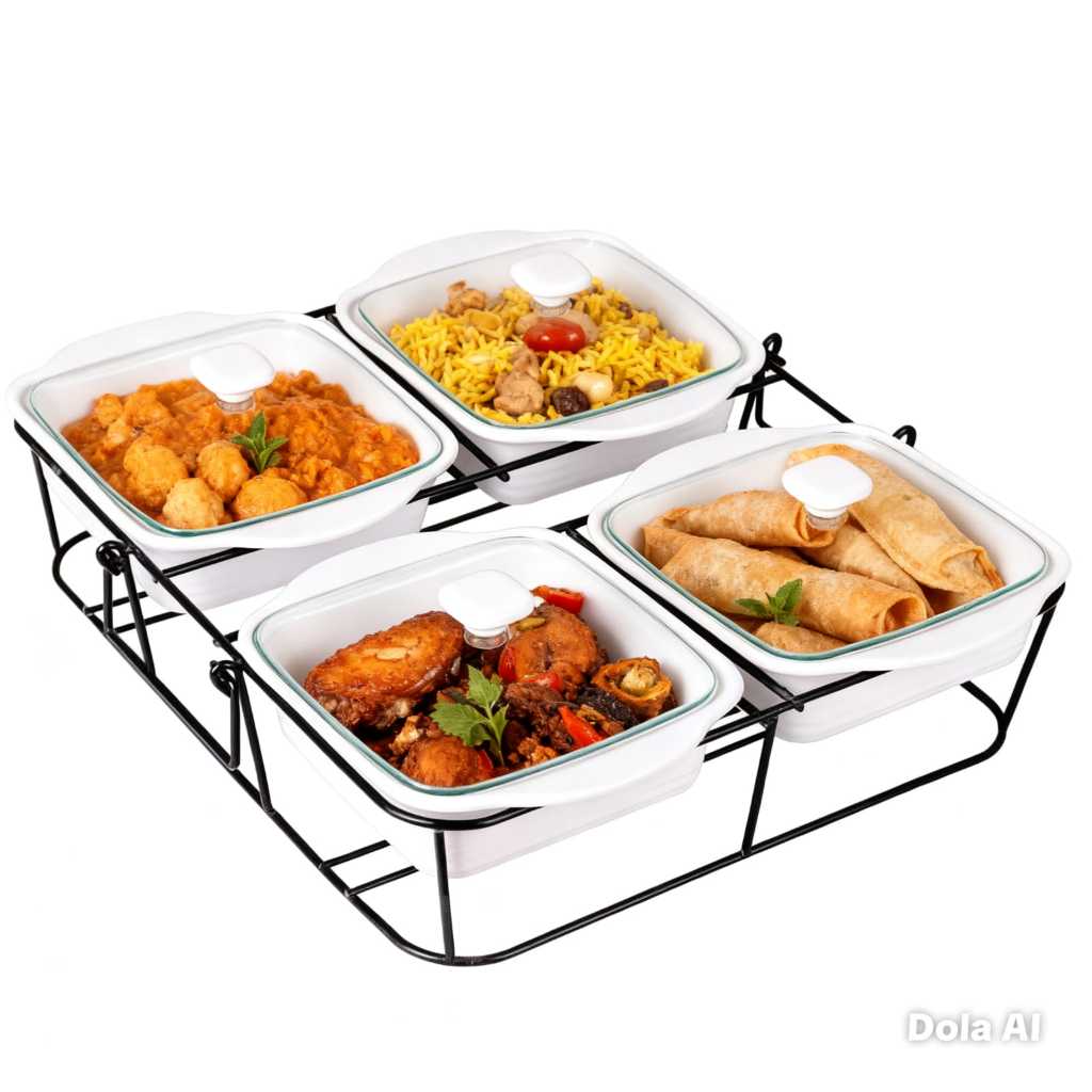 Prasmanan Mangkok Saji Segi Set 4 Tutup Kaca Rak Basi Segi Set 4 Pcs Keramik Porselen Home Line